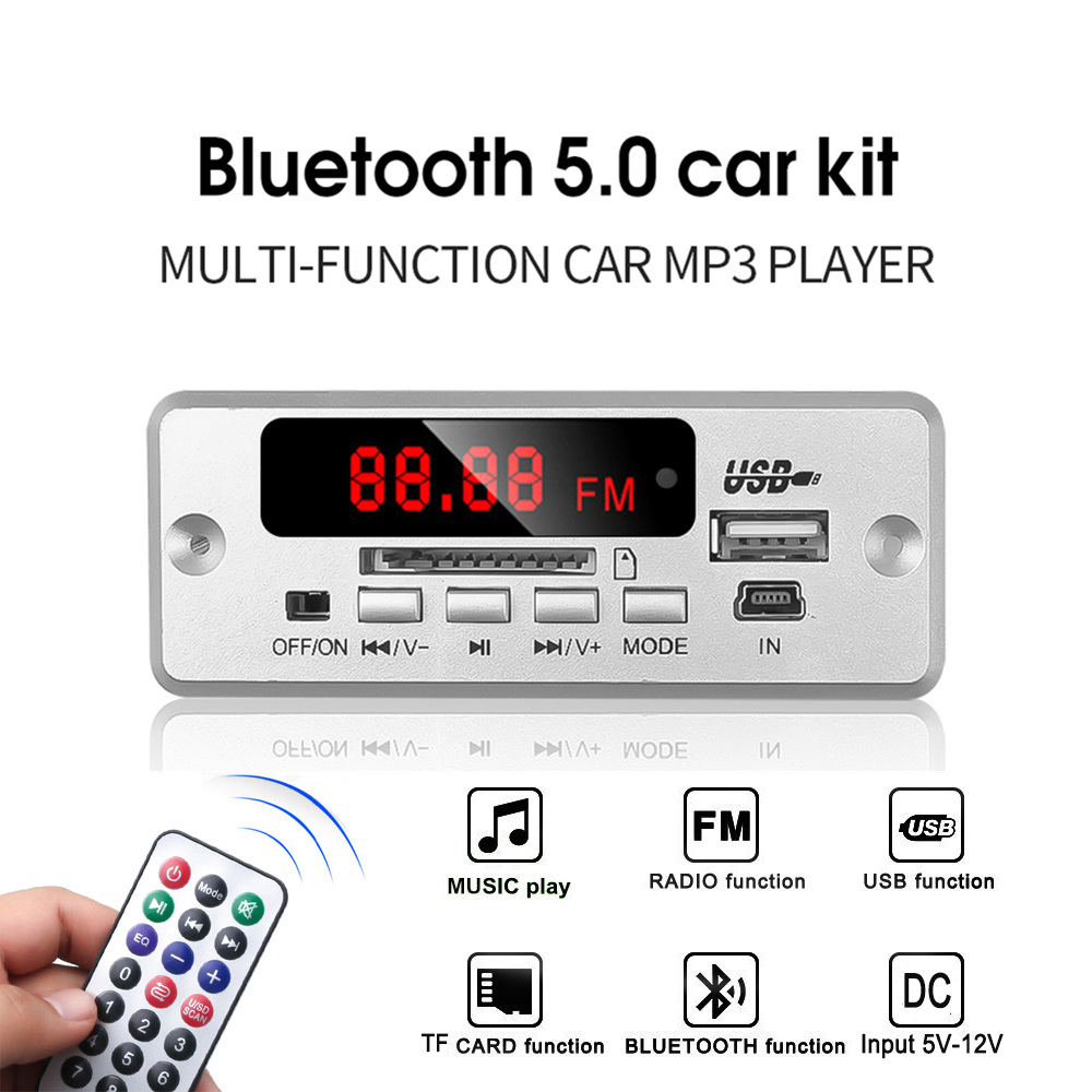 12V MP3 디코딩 보드 Bluetooth5.0 무선 자동차 USB MP3 플레이어 TF 카드, USB FM 원격 디코딩 보드 모듈 원격 제어